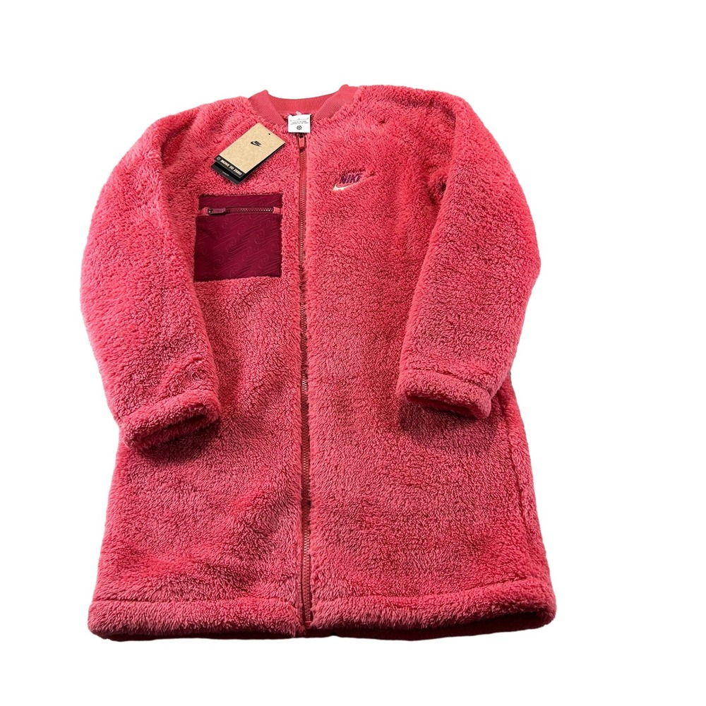 Nike Faux Fur Jacket Girls Medium Pink Full Zip Plush Sherpa DV8135-622